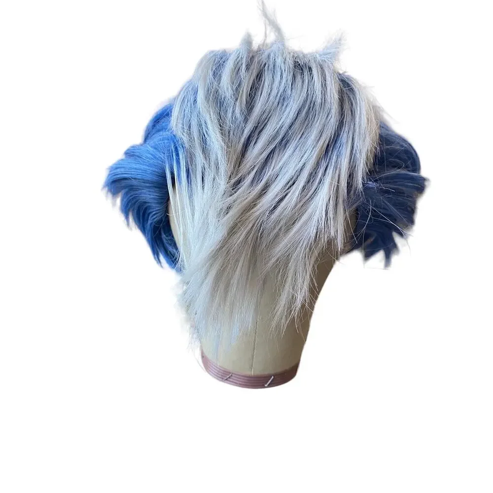 Men Male Boys Short Full Wig Blue White Anime Cosplay Costume Party Hair Mullet